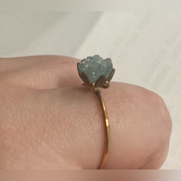 Handmade Copper and Raw Aquamarine Lotus Flower Ring - Picture 5 of 8